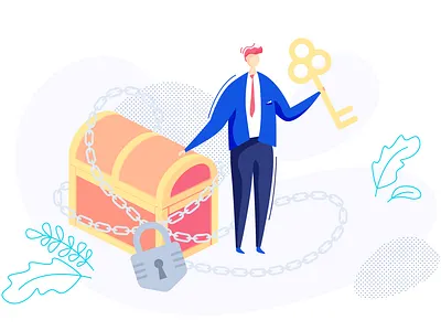 Treasure chest business businessman chain chest key knowledge lock man surprise treasure