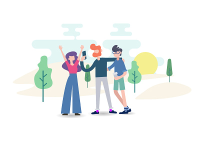 Friends Meet Illustration design friends meet illustration ios app location app location sharing meetups vector village