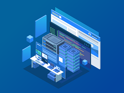 Web development blue code illustration isometric it server web