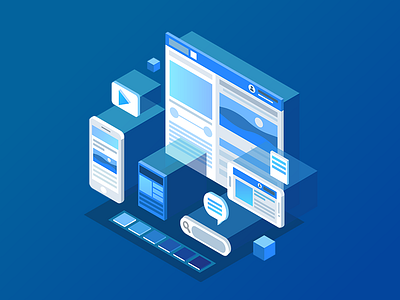 Web design blue bird gradient icon illustration isometric palette we design web website builder