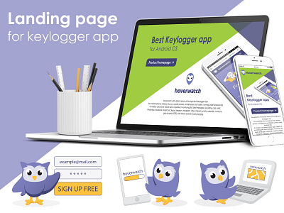 Landing page for Hoverwatch icons design landing page design lending page web design