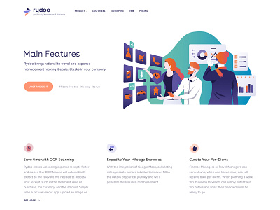 Rydoo - Main Features agency color illustration landing me ui ux