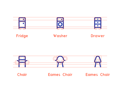 Furniture Icon chair drawer eames chair fridge furniture golden ratio icon icon design interaction design interior logo minimal ui ui design washer