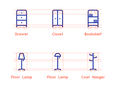 Furniture Icon bookshelf closet coat hanger drawer floor lamp furniture golden ratio icon icon design interaction design interior lamp logo minimal ui ui design