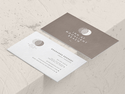 Inn at Moonlight Beach Business Card beach boutique brand branding business business card business card design chic circles collateral design flower of life hotel logo modern simple sophisticated white zen