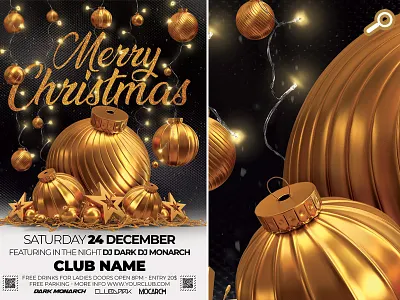 Gold Merry Christmas balls celebration christmas club december flyer gold holidays mery christmas night template xmas