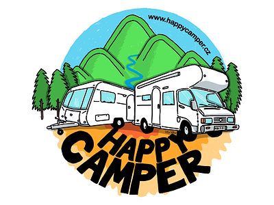 Caravan & Mobile Camper blue camper camping caravan design green illustration mountains outdoor overland three trailer typography