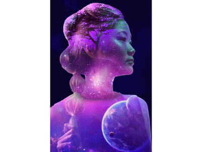 Space girl design digital double exposure exposure girl photomanipulation photoshop portrait psd space