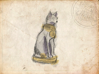 Young Archaeologist and Explorer Society - Cat Statue Sketch archaeology brand cat egyptian explorer illustration inktober museum procreate sketch statue