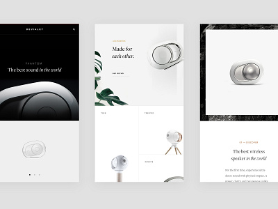 Devialet audio ecommerce editorial grid layout luxury minimal premium shop speaker typography