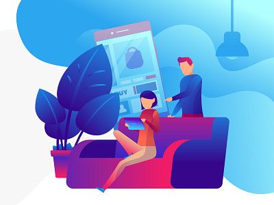 Online shopping - illustration blue character design illustration landing landing page online page shopping web website