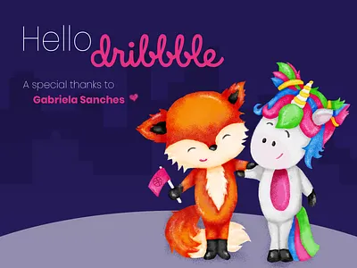 Hello Dribbble! fox hello dribbble illustration unicorn