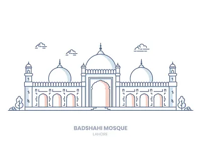 Badshahi Mosque badshahi mosque building illustration lahore line art