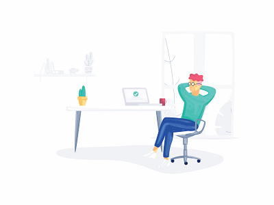 Success chair coffee complete desk illustration laptop plant potted plant relaxed success ui illustration