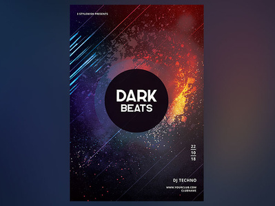 Dark Beats Flyer abstract club club night dark dnb download drum and bass flyer flyer design grunge photoshop poster psd template texture