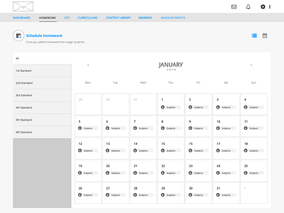 Homework Schedule - Calendar concept design interaction design landing page design ui user center design user experience design user interface design ux