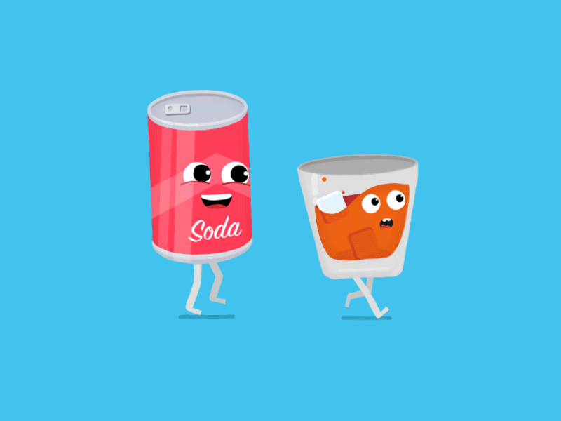 Running 2d can coke cola flat gif glass ice loop running soda soda can walkcycle whiskey