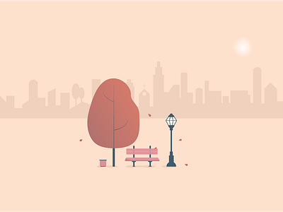 October Wallpaper bench bin citiscape cute design flat flat design graphic illustration inspiration leaves melancholy october orange park silence street light tree wallpaper