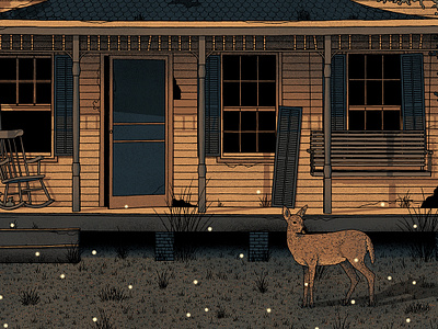 Midsummer Night Porch abandoned avett brothers cozy deer gig poster house illustration night nighttime porch poster screen print summer