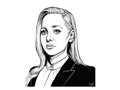 Angela black and white illustration ink illustration mr. robot