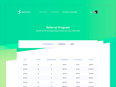 Switch /// Referral program design flat gradient landing landing page landing page design minimal photoshop registration registration form ui ux vector web web design website