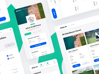 Playces UI admin panel animation book booking calendar coach dashboard filter football logo management mobile notifications planing rating schedule search sports app sports facility statistics