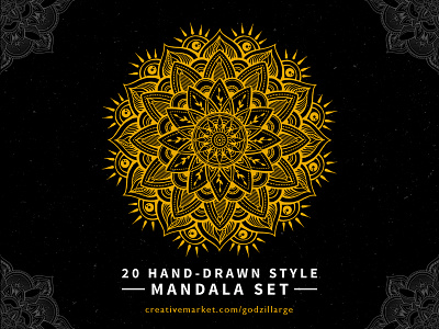 20 Hand-Drawn Style Mandala Set adobe creative market digital art drawing hand drawing icon illustration mandala market place photoshop tattoo