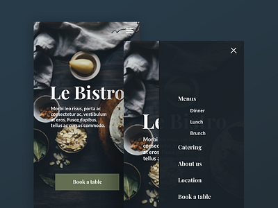 Happy Friday! Let's go out for dinner app design bistro book brunch darkblue design dinner lunch menu mobile responsive restaurant serif font simple typography ui ux web design webapp website