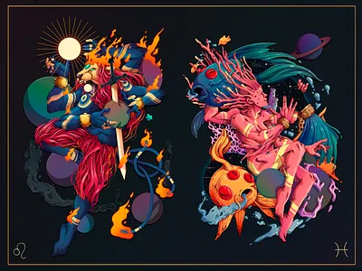 Astral.12 Leo & Pisces character design character designer design detailed illustration leo peru pisces zodiac zodiac signs