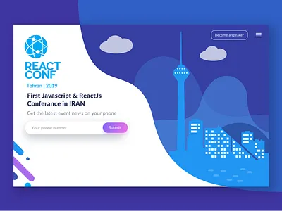 First ReactJs Conferance in IRAN city flat illusrtation iran tehran tower ui vector web website