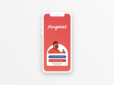 Hungerist Login cartoon cartoon character food food review foodapp hungerist illustration landing page login login box login design login page login with character loginwithfacebook mangobaaz restaurant app review uiux