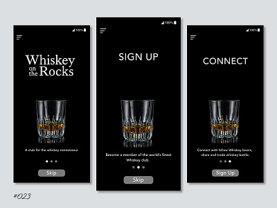 Daily Ui 023 - Onboarding appdesign daily 100 challenge dailyui mobile mobileapp onboarding onboarding ui ui ux uidesign whiskey and branding