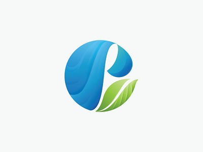 Feedback Appreciated. blue gradient green leaf logo natural water wave