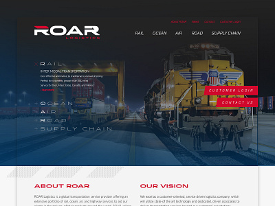 Roar Logistics Homepage hero homepage train ui ux ux ui website