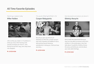 Rad Dad Landing Page Highlights content creative app landing page design favorites landing page parenting podcast podcasts