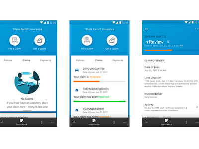 StateFarm Insurance Claims claims dashboard design insurance status ui ux