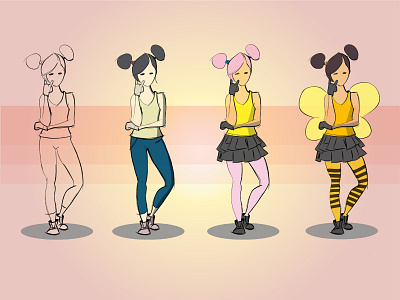 Yayooyi autodesk bee bumblebee cartoon character design characters concept design costume drawing emo game hand sketch illustration japanese leggins pink sketch sketchbookpro