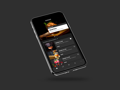 Barhop alcohol app bar browse cocktail dark discover drink eat flat food grid home iphone search theme tile uber