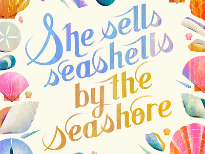 She Shells illustration lettering sea seashell shells wallart