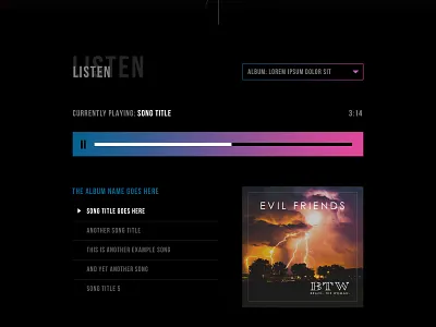 BTW - Music Player album cover band daily ui dark dropdown list music music album player player ui progress song ui challenge
