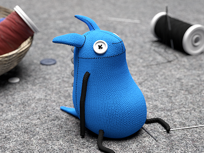 Monster doll 3d blue button c4d doll hdrilink monster nael octane otoy plush sewing thread toy