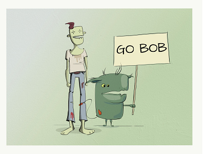 Go Bob bob charachter design cheering crowd dead green hand sketch illustration illustrator illustrator draw monster placard sketchbook pro spectators zombie