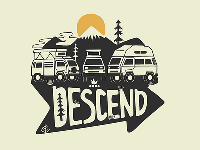 Descend On Bend hand drawn illustration oregon westfalia