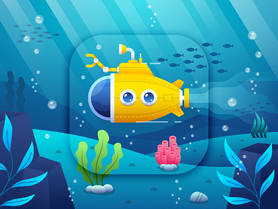 Yellow Submarine App Icon app icon flat icon illustration simple vector yellow