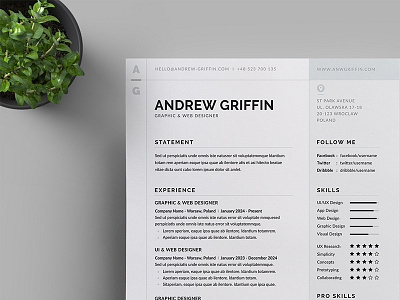 Resume/CV a4 branding business business letterhead clean corporate corporate identity cv template docx letterhead modern resume professional professional resume resume simple stationery us letter vector word word template