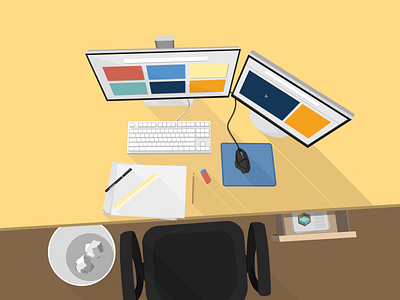 My messy table flat design flat art illustration long shadows vector