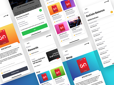 GoCatch Rewards | Shop app car card coin color flat gift gift card gocatch gradient hail loyalty loyalty program minimal points rewards rideshare taxi ui ux