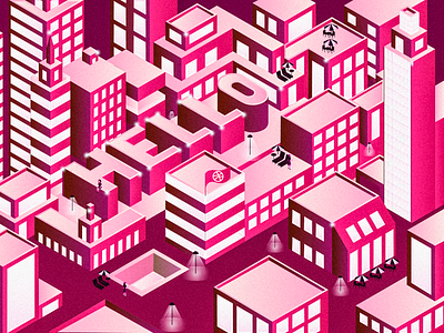 Dribbble in te city ! conception illustration illustrator isometric photoshop vecteur