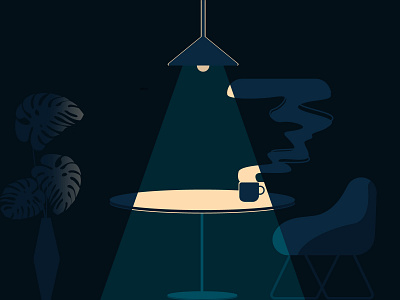 Coffee (4/365) chair coffee hanging illustration lamp light night plant shadow smoke table vector