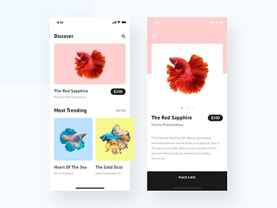 Betta Fish Auction App auction betta clean fish iphonex luxury minimalism simple uiux white